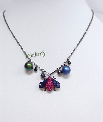 Swarovski Magnetized Necklace Insect Color Crystal Pearl Authentic