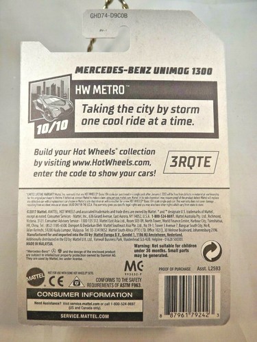 2020 Hot Wheels Treasure Hunt #33 HW Metro 10/10 MERCEDES-BENZ UNIMOG 1300 Black - Picture 5 of 5
