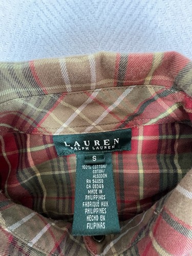 Ralph Lauren Women’s S Olive Green Red Plaid Western Snap LS Shirt Cotton LS - Picture 8 of 15