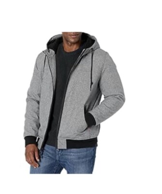 Levi's Men's Soft Shell Sherpa Lined Hooded Bomber Jacket - Mixed Media Hoodie Style