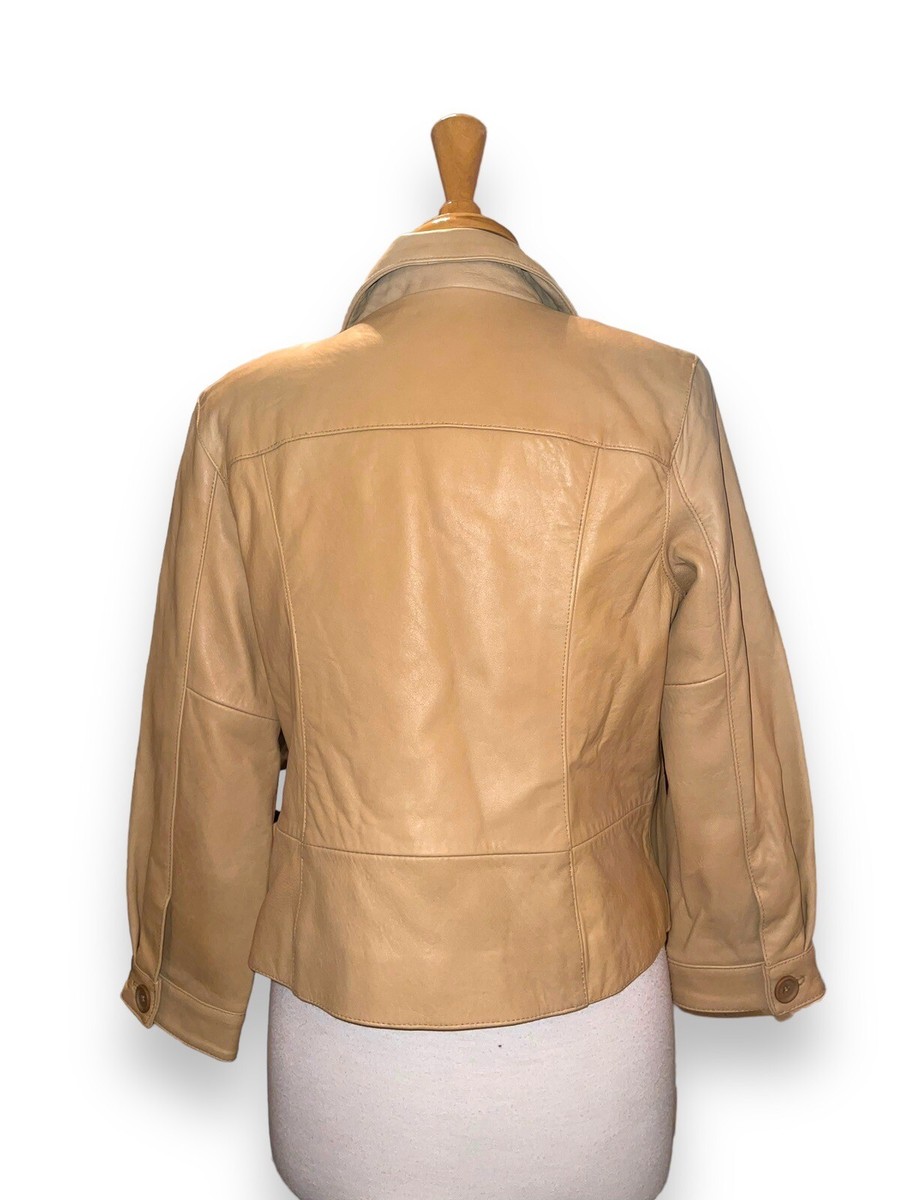 ISABELLA BIRD Leather Moto Jacket Asymmetrical Zip Beige Tan Size