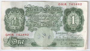 UK (Great Britain) 1 pound ND Green (1955-1960) Sign. L.K. O'Brien High grade!!!