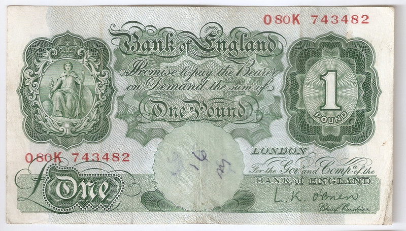 UK (Great Britain) 1 pound ND Green (1955-1960) Sign. L.K. O'Brien High grade!!!