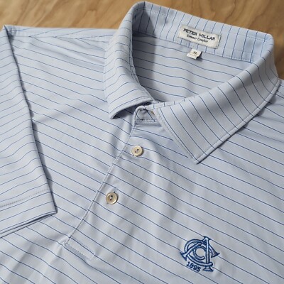 Peter Millar Crown Crafted Polo Mens XL Blue Striped Stretch Golf 1895 ACC