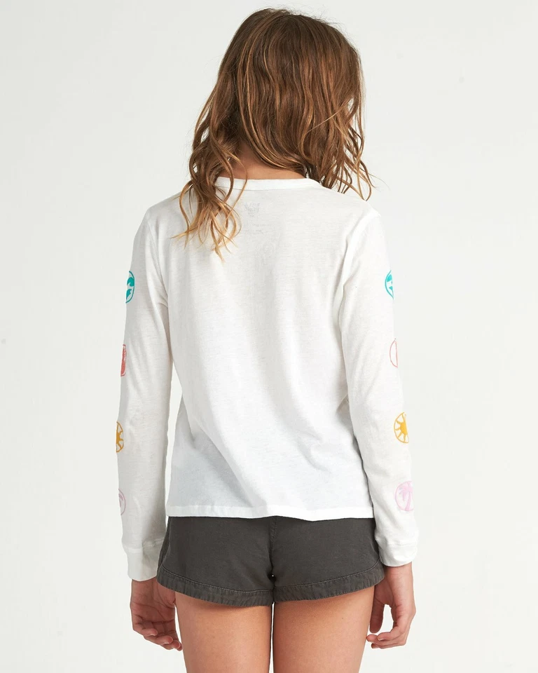 BILLABONG GIRLS SINCE 73 WHITE LONG SLEEVE LOGO COTTON KNIT T-SHIRT SMALL 7/8 - Image 3 of 3