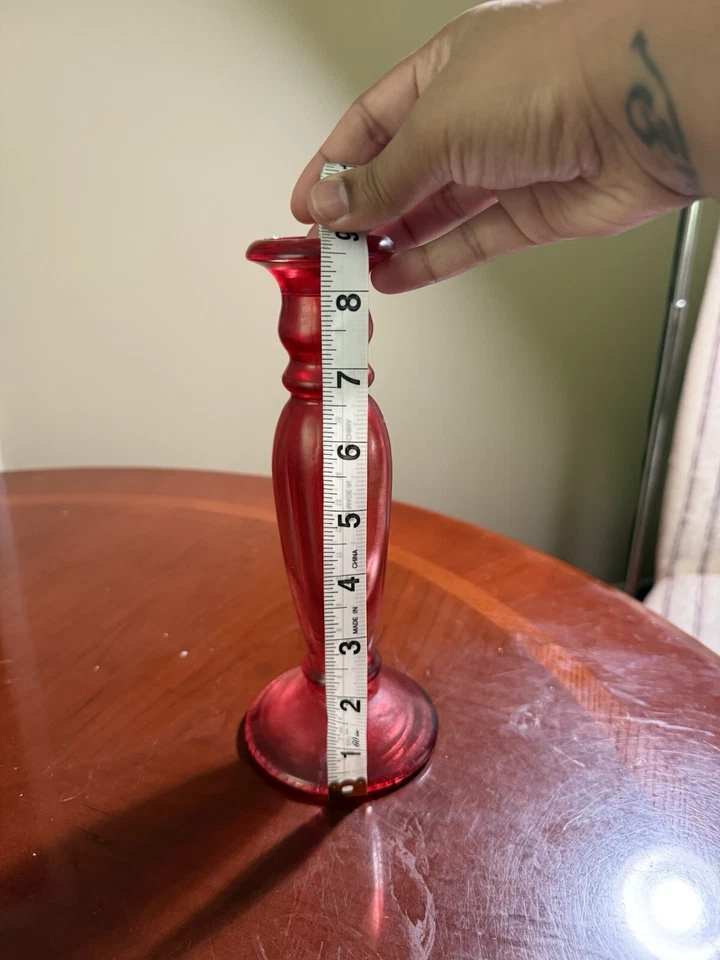 Vintage Iridescent Ruby Red Cranberry Glass Decanter Vase Candle Holder - Image 2 of 4