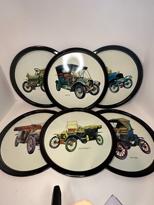 Vintage Car Serving Tray Lot of 6 1903 Cadillac Franklin Peerless Welch 11''