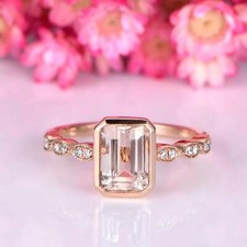 1.5ct Lab-Created Peach Morganite Engagement Ring Bezel Set Rose Gold Plated