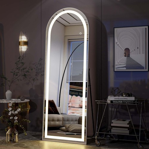 Arched Full Length Mirror with Lights LED Floor Mirror with Stand - Picture 11 of 17