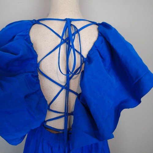 Robe maxi coton bleu cravate dos lin mélangé La Ligne taille L - Photo 7/21
