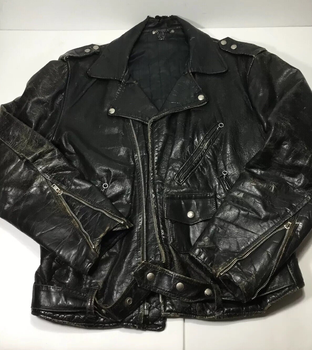 Vintage Distressed Black Leather Biker Punk Club … - image 1