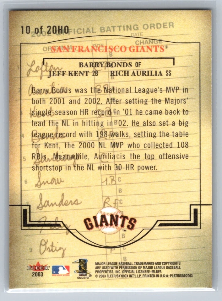 2003 Fleer Platinum Heart of the Order Aurilia Kent Bonds #10HO - Image 2 of 2