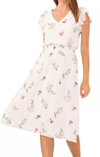 Vince Camuto Printed V-Neck Ruffled-Sleeve Dress L74827 Womens Size S