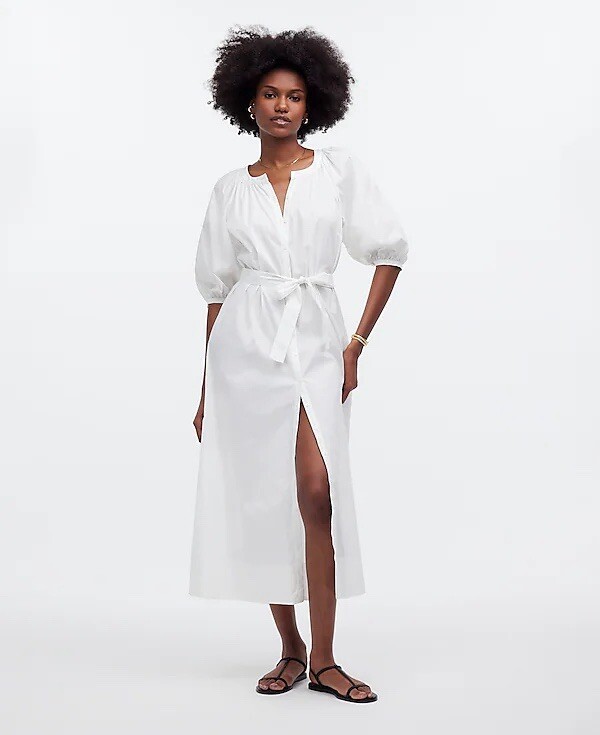 madewell button midi dress Cassie Button-Front Midi Dress in Linen