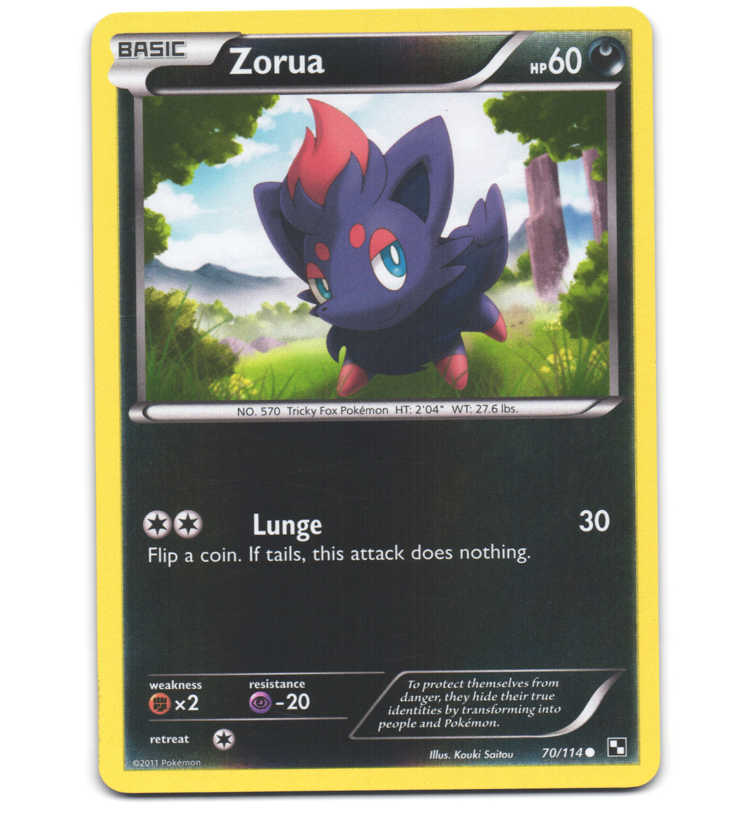 Pokemon 2011 Light Play Zorua Black & White REVERSE 70/114 Card