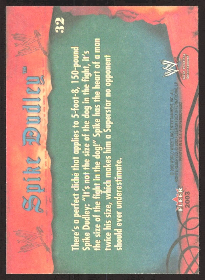 2003 Fleer WWE Wrestling Aggression Spike Dudley #32 - Image 2 of 2