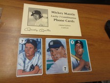 Mickey Mantle Lucky 7 Combination Phone Cards Limited Edition 3-Card Set w/ Enve