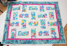Handmade Colorful Kids Baby Quilted Blanket Comforter Blue White 48" X 40" P114