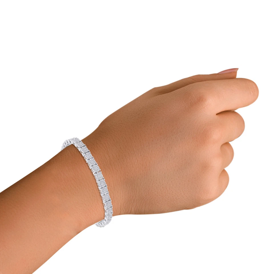 Brazalete de tenis de diamantes reales de corte redondo de 1/4 quilate enchapado en oro de 14 quilates esterlg para mujer Foto 4 de 4