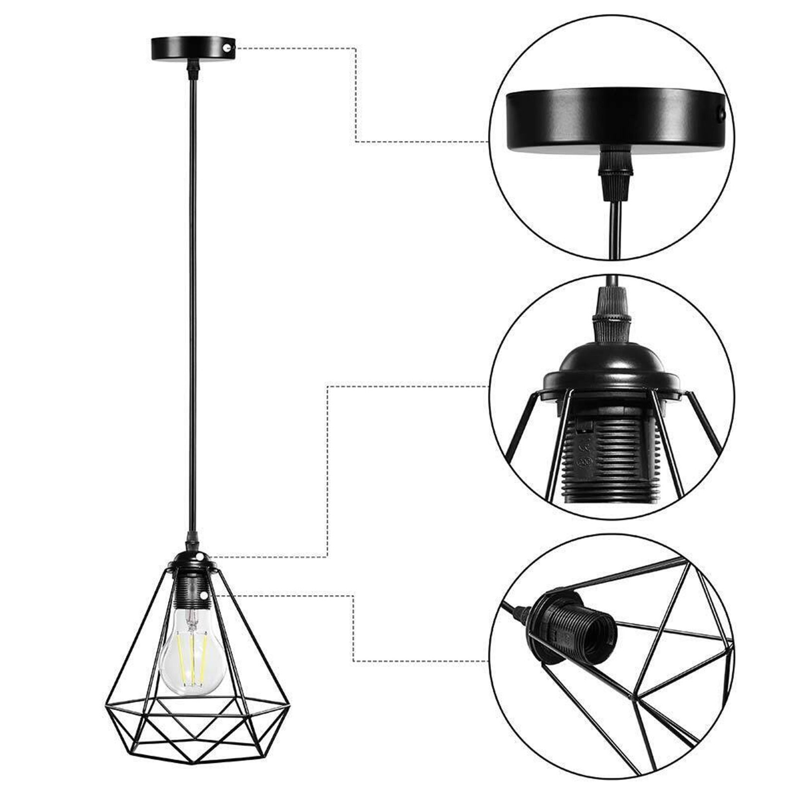 Vintage Ceiling Pendant Light Industrial Metal Cage Light LED Hanging