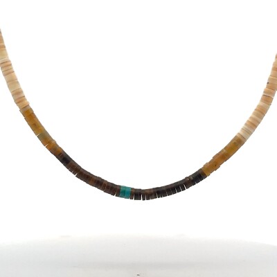 Native American Silver 5.5 mm Multi-Color Heishi Bead Hook Clasp Necklace