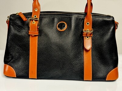 Dooney & Bourke Tan & Black leather Large Domed Satchel Dooney & Bourke Tan & Black leather Large Domed Satchel