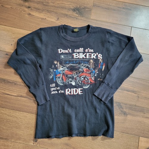 Vintage Harley Davidson Thermal Waffle Knit Long Sleeve Shirt 80s 3A