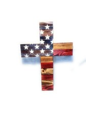 USA Flag Cross: 16.5x12", Burned  Painted     Rustic D cor Painted Stars