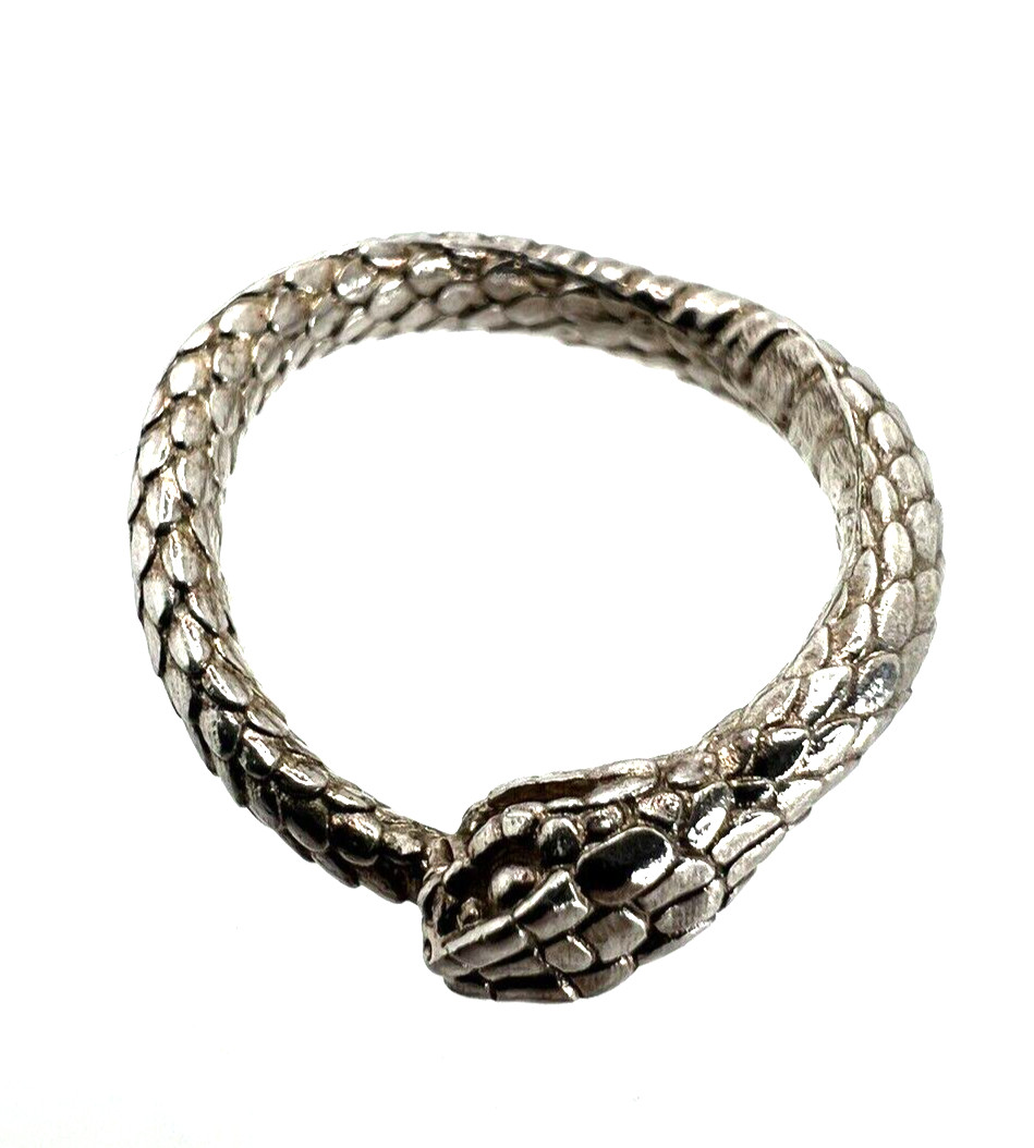 Solid Sterling Silver Snake Eating Tail Ring Very… - image 7