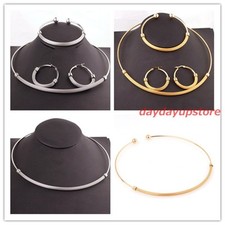 Charm Womens Silver Gold Stainless Steel Choker Collar Bangle Earrings Cute Set