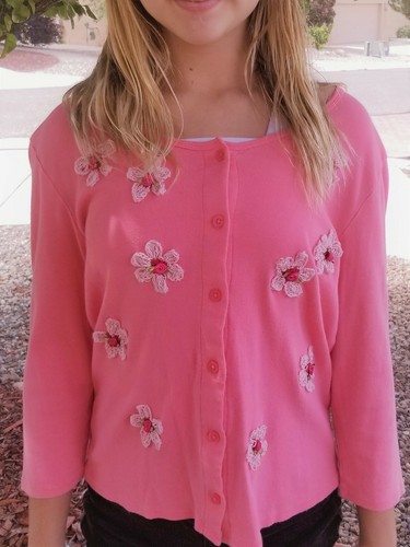 Pink Flower Cascade Cardigan Sweater | eBay