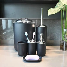 6PCS Matte Black Bathroom Accessories Set Soap Dispenser Toothbrush Holder