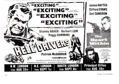 (F&F82) MOVIE/FILM ADVERT 5X8'' HELL DIVERS : STANLEY BAKER, HERBERT LOM