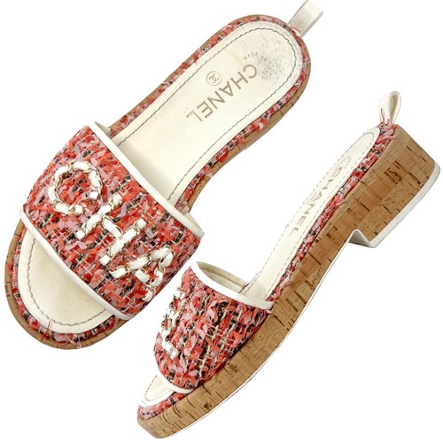 CHANEL COCO MARK Camellia Heel Sandals Mules Pumps Shoes Women EU