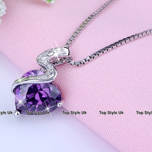 Gift for Her Daughter Niece Women Girlfriend Sister Amethyst Heart Necklace J391 - Picture 3 of 6