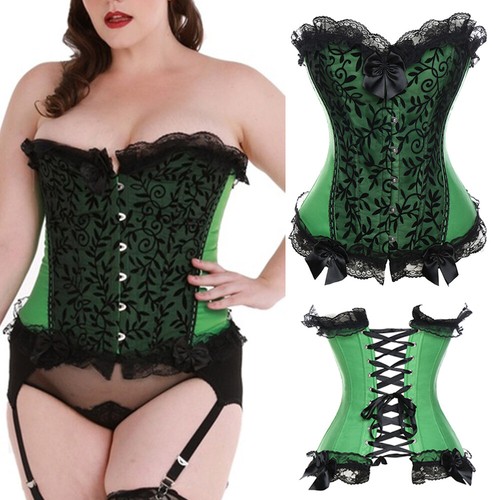 Women Lace-Up Boned Bustier Corset Overbust Burlesque Top Lingerie Waist Cincher - Picture 26 of 34