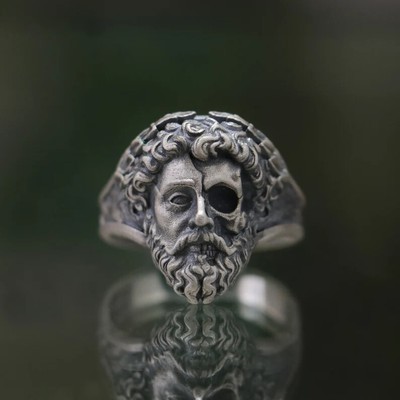 Memento Mori Skull Zeus Solid 925 Silver Men Ring, Handmade Zeus Skull Men Ring.