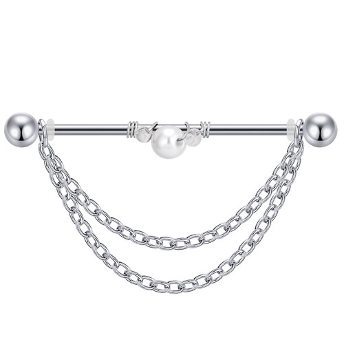 1-16pcs Industrial Barbell Stainless Steel Chain CZ Gems Cartilage Body Piercing - Picture 5 of 13