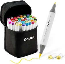 Ohuhu 48 Colors Alcohol Brush Markers + 1  Alcohol Marker Blender, Brush & Fine