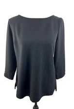 Talbots Black 3/4 Sleeve Top With Twisted Back Size Medium Split Hem & Cuffs