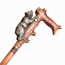 Bear walking cane handle and simple staff hiking stick wooden cane Gift