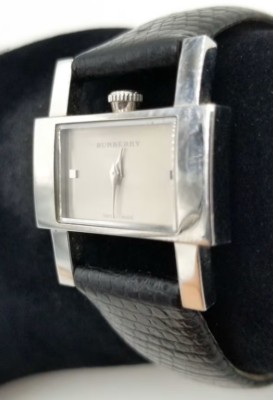 Burberry Black Leather Strap Silver Square Dial Watch Burberry Heritage Luxury Mens Square Black Leather Strap  main image 2