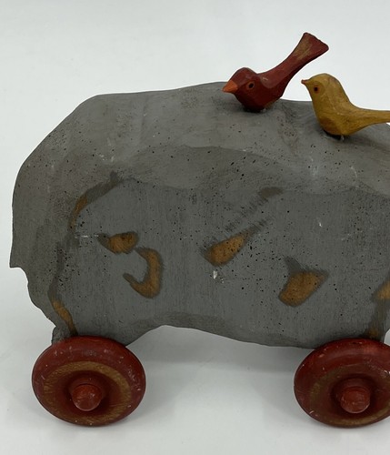 Vintage Millwood Toys Rhino Rhinoceros with Birds on Back Pull Toy Carved Wood - Picture 6 of 10