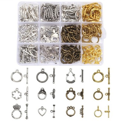 Beadthoven 120 Set 12 Style Tibetan Jewelry Toggle Clasps T-Bar Closure Clasp...