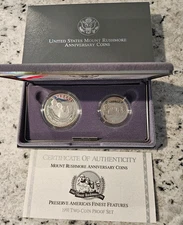1991-S Mount Rushmore Proof Silver Dollar & Clad Half Dollar 2-Coin Set OGP+COA