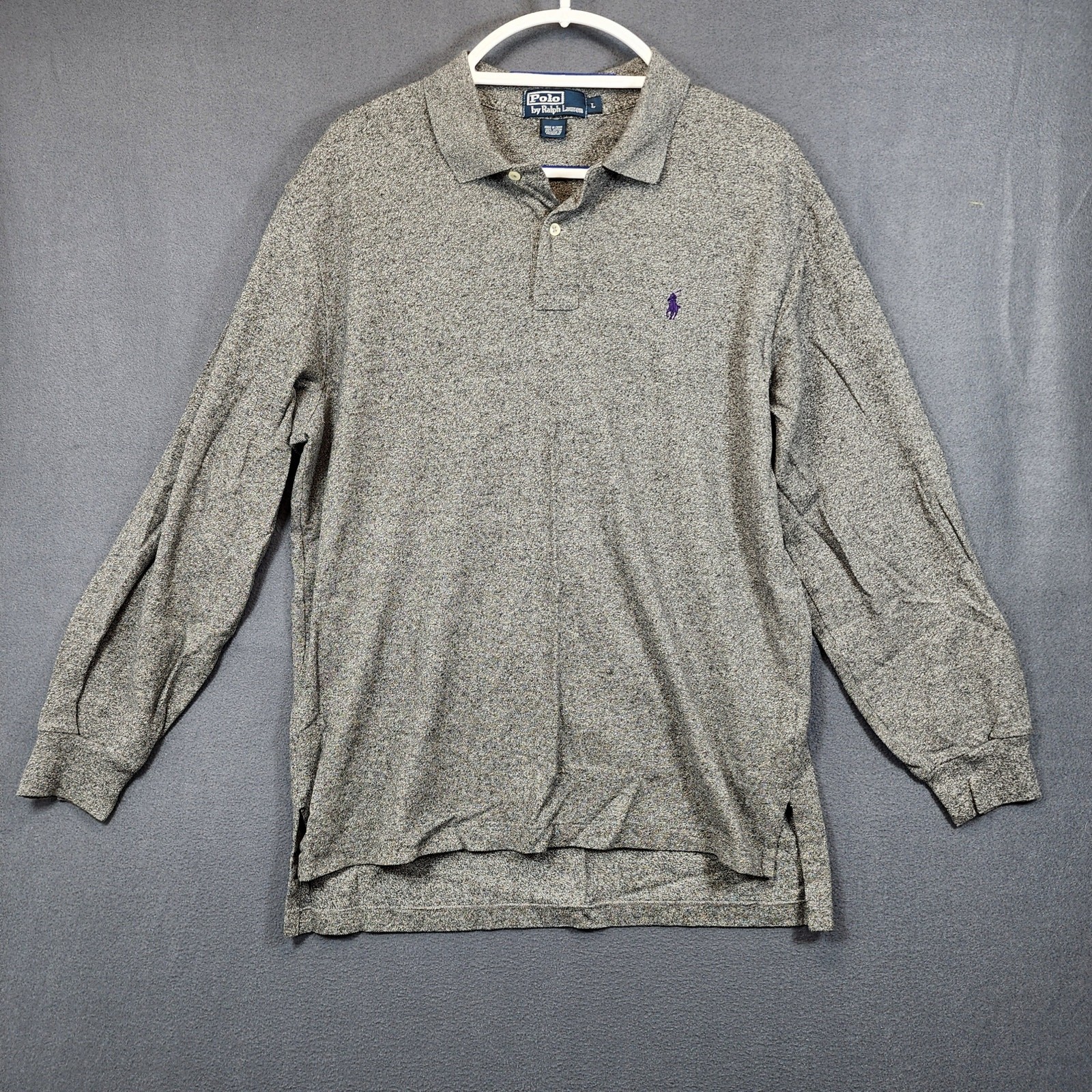 Polo Ralph Lauren camicia uomo grande manica lunga grigio cotone preppy viola pony