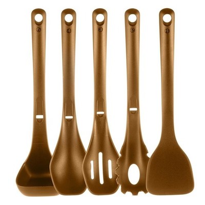 NutriChef Kitchen Cooking Utensils Set 5pcs Nylon NCCWSTKBR (Brown)