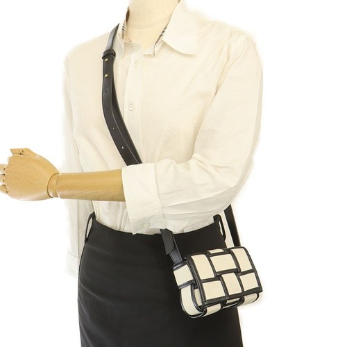 Bottega Veneta Shoulder Bag Candy Cassette White Black Canvas Leather Women's - Picture 8 of 8
