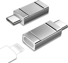 Lightning to USBC Adapter 2 Pack Female USB C Male Silver 
