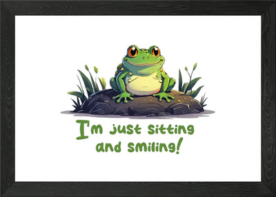 Lächelnder Frosch sitzt auf einem Felsen Illu gerahmtes Wandbild Poster Leinwanddruck Bild